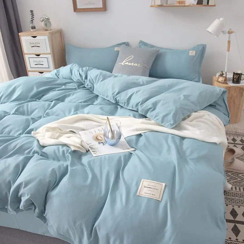 Nordic Princess Pink Bedding Set Girls Adults Twin Full Queen Size Bed Flat Sheet Duvet Cover Pillowcases Solid Color Bed Linen