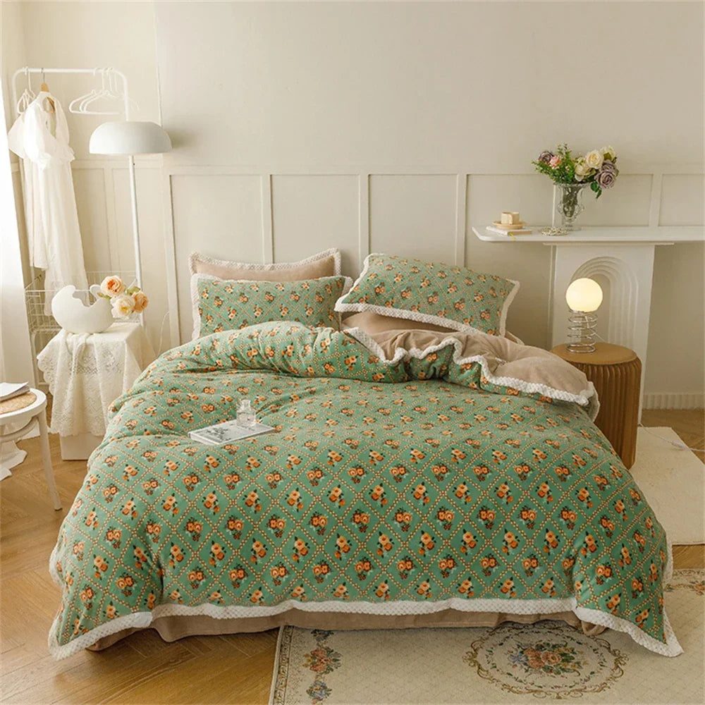 Milk Velvet Bedding Set Thicken Bound Edge High Weight Winter Warm Four Piece Set Quilt Cover Bed Linen Pillowcase Bedroom Decor