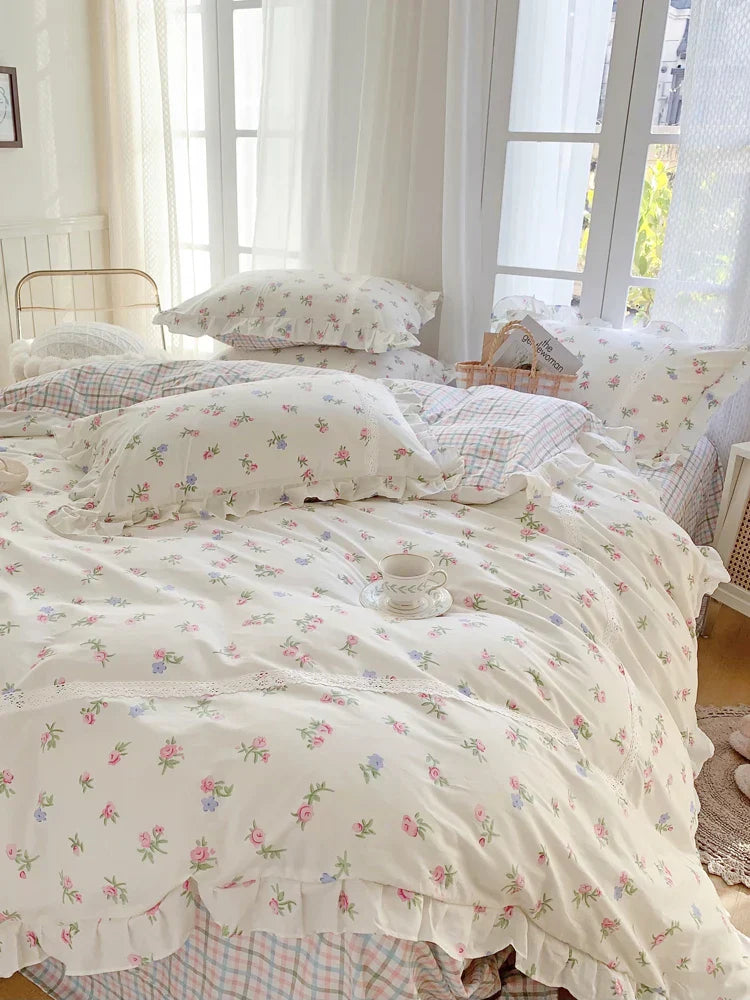 Lace Princess rose printed bedding set king size girl duvet cover set bedding sets elegant bed linen bed sheets and pillowcases