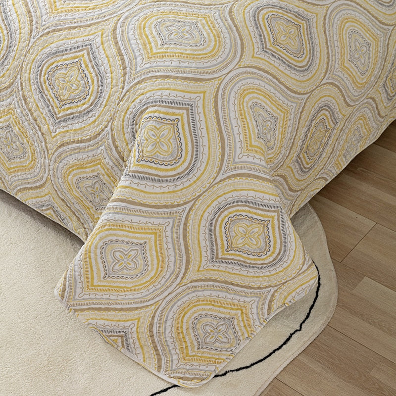 Nordic Cotton Romantic Print Bedspread Pillowcase Quilted Bed Cover Sofa Blanket Four Seasons Coverlet Bedding 3PCS