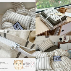 Cotton Japanese Duvet Cover Fitted Flat Sheet Pillowcase Set No Filling Single Double King Size Ins Style Bedding Kit