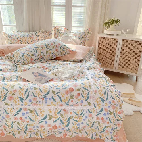 Lace Princess rose printed bedding set king size girl duvet cover set bedding sets elegant bed linen bed sheets and pillowcases