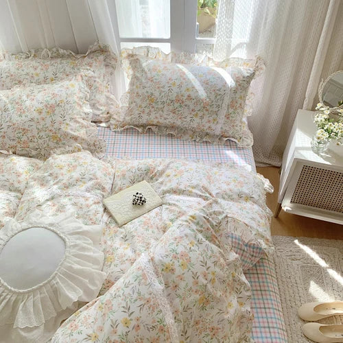 Lace Princess rose printed bedding set king size girl duvet cover set bedding sets elegant bed linen bed sheets and pillowcases