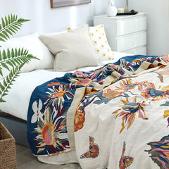 Textile City Ink Flower Fragrance Cotton Multi-layer Gauze Towel Quilt Summer Cool Throw Blanket Bedroom Comfy Bed Sheet 240x250