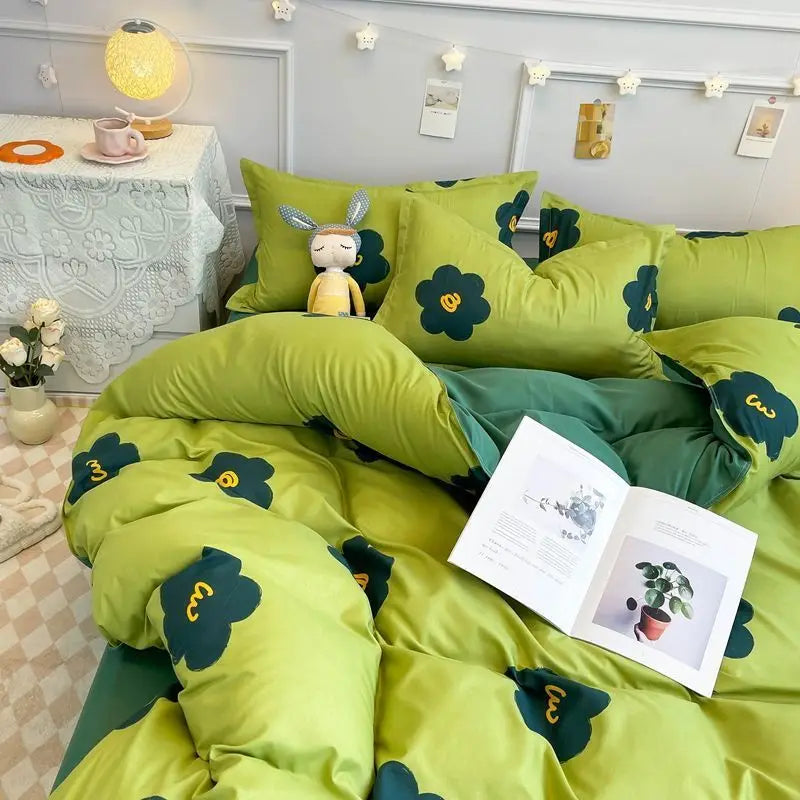 Ins Style Bedding Set No Filler Purple Tulip Fashion Duvet Cover Flat Sheet Pillowcase Girls Boys Single Double Size Bed Linen