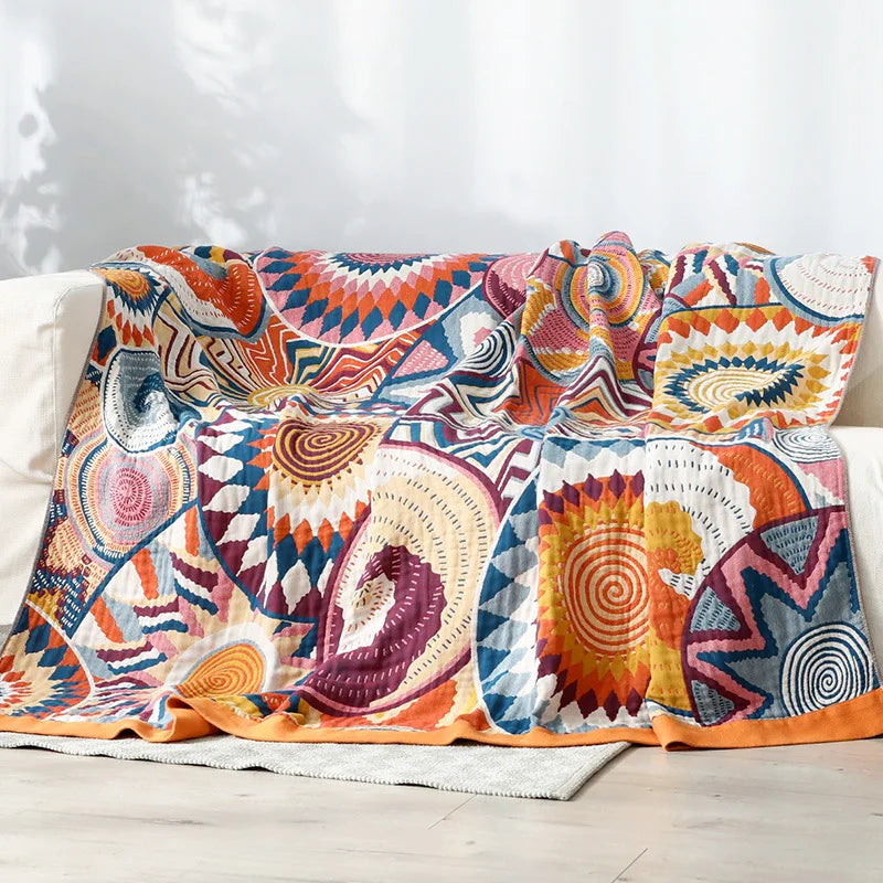Textile City Simple Gauze Cotton Towel Blanket Colorful World Pattern Summer Air Conditioner Nap Blanket Double Quilt 250x230cm