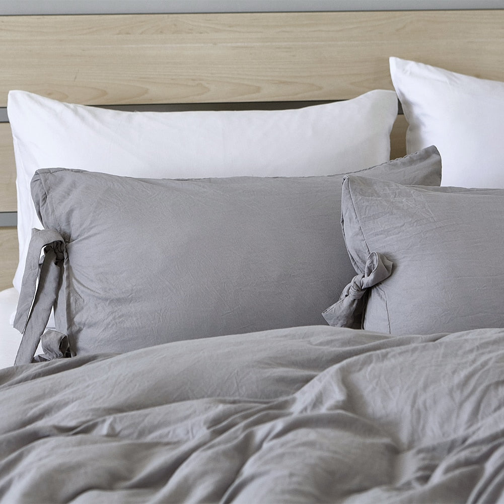 Unique Lace Up Design Thickened Washed Cotton Queen Bed King Size Bedding Sets Duvet Cover with Pillowcases No Sheets