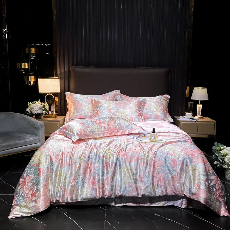 Natural Silk Bedding Set High-End Luxury Soft Silky Quilt Cover Set Single Double King Size Printing Duvet Cover Set