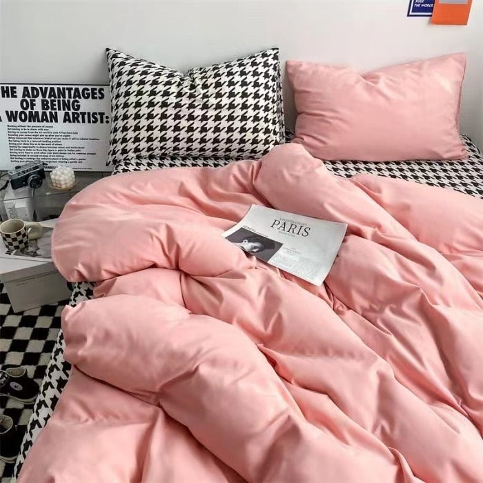 Ins Wind Four-Piece Bed Set Product Washed Cotton Sheet And Quilt Set Three-Piece Quilt Cover Dormitory Bedding