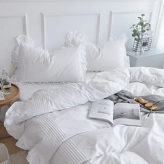 White Flat Sheet Thickened 100% Cotton Bedding Sheets queen Lotus Leaf Flat Bed Sheet Duvet cover and pillowcases quilt case