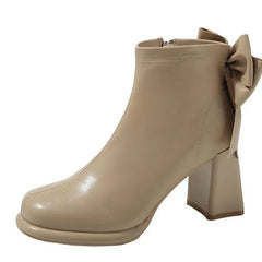 Platform High Heels Back Bowtie Ankle Boots