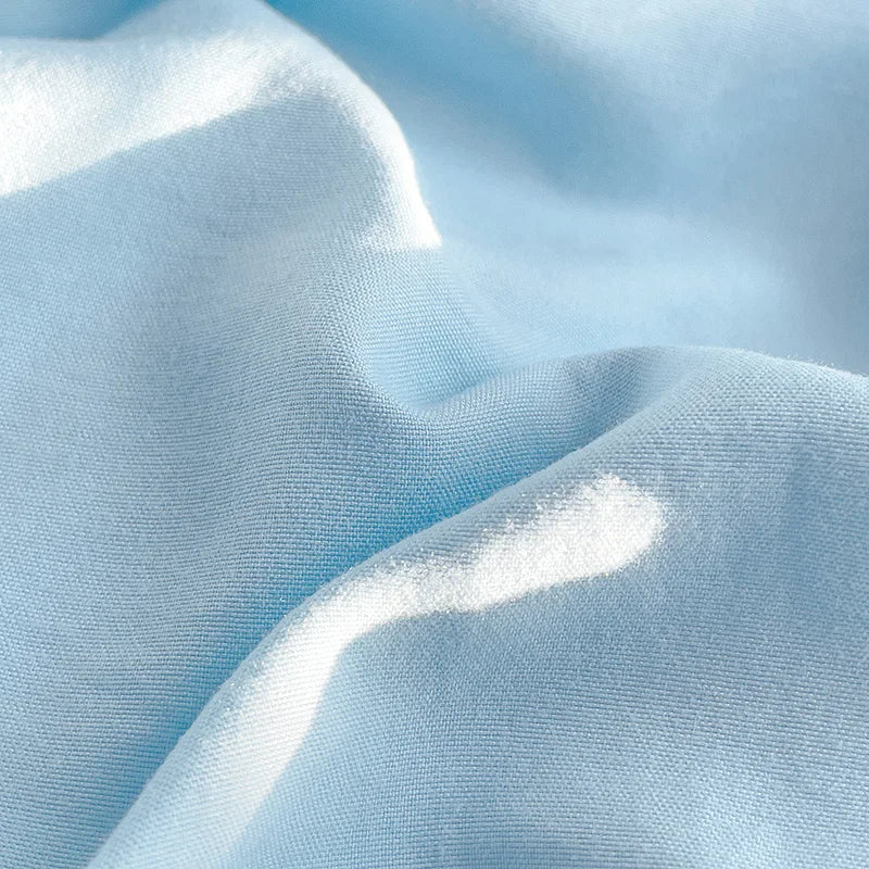 Girls Blue Duvet Cover Set Twin Full Queen Size Soft Flat Sheet Pillowcase Bed Linen Princess Style Solid Color INS Bedding