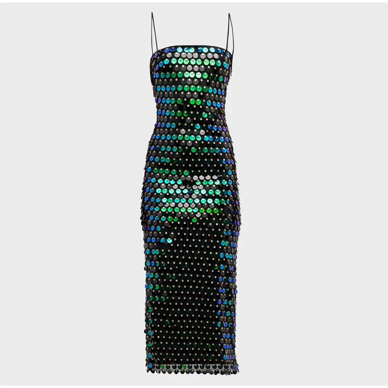 Green Sequin-embellished Midi Dress