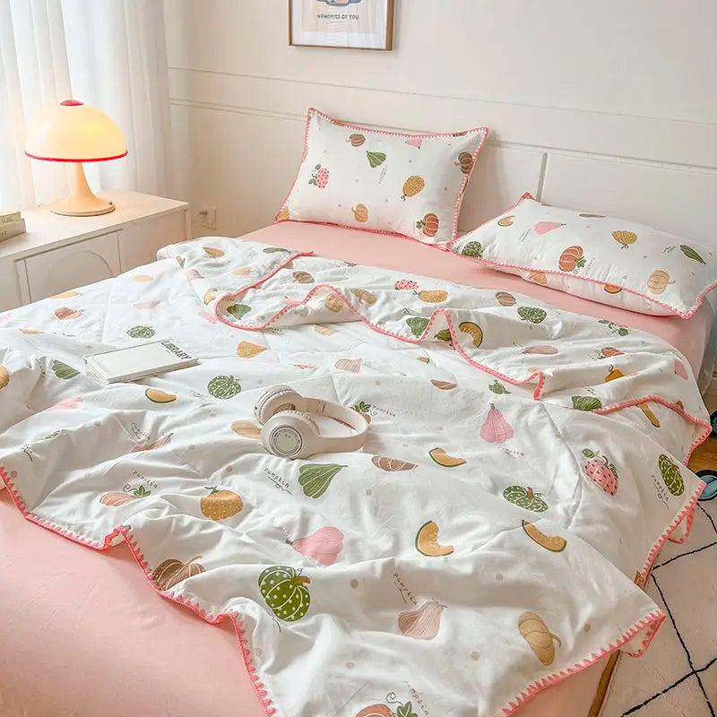 Summer Quilt Cotton Floral French Style Double  Air-conditioned Quilt, Double-layer Summer Blanket Comforter Duvet   이불