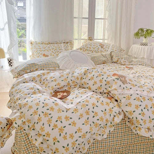 Lace Princess rose printed bedding set king size girl duvet cover set bedding sets elegant bed linen bed sheets and pillowcases