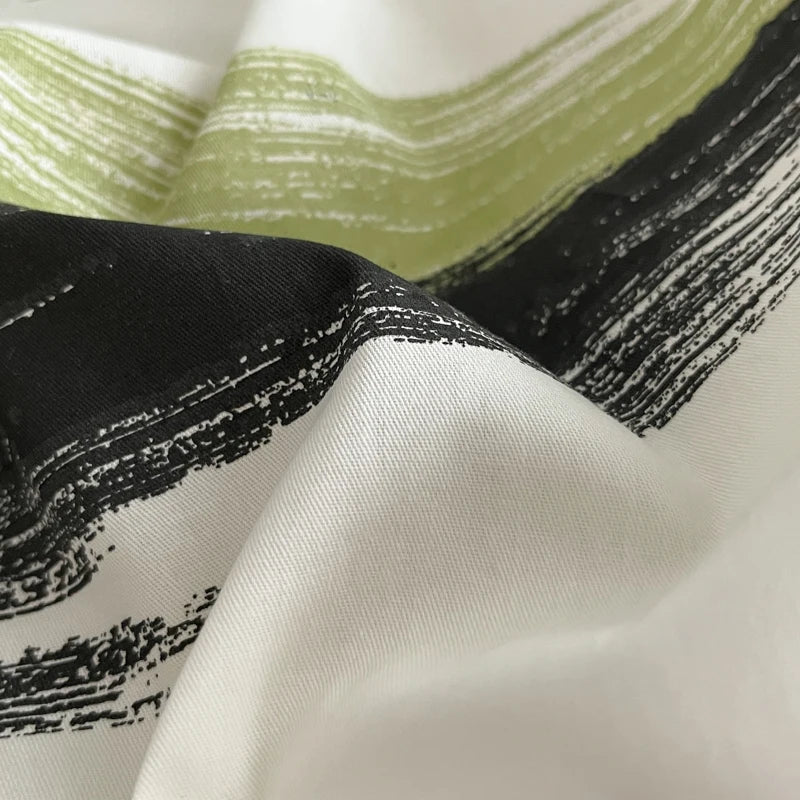 Ins Stripe Bedding Set Green Black Duvet Cover with Pillowcase Simple Quilt Cover Adults Single Double Full Size