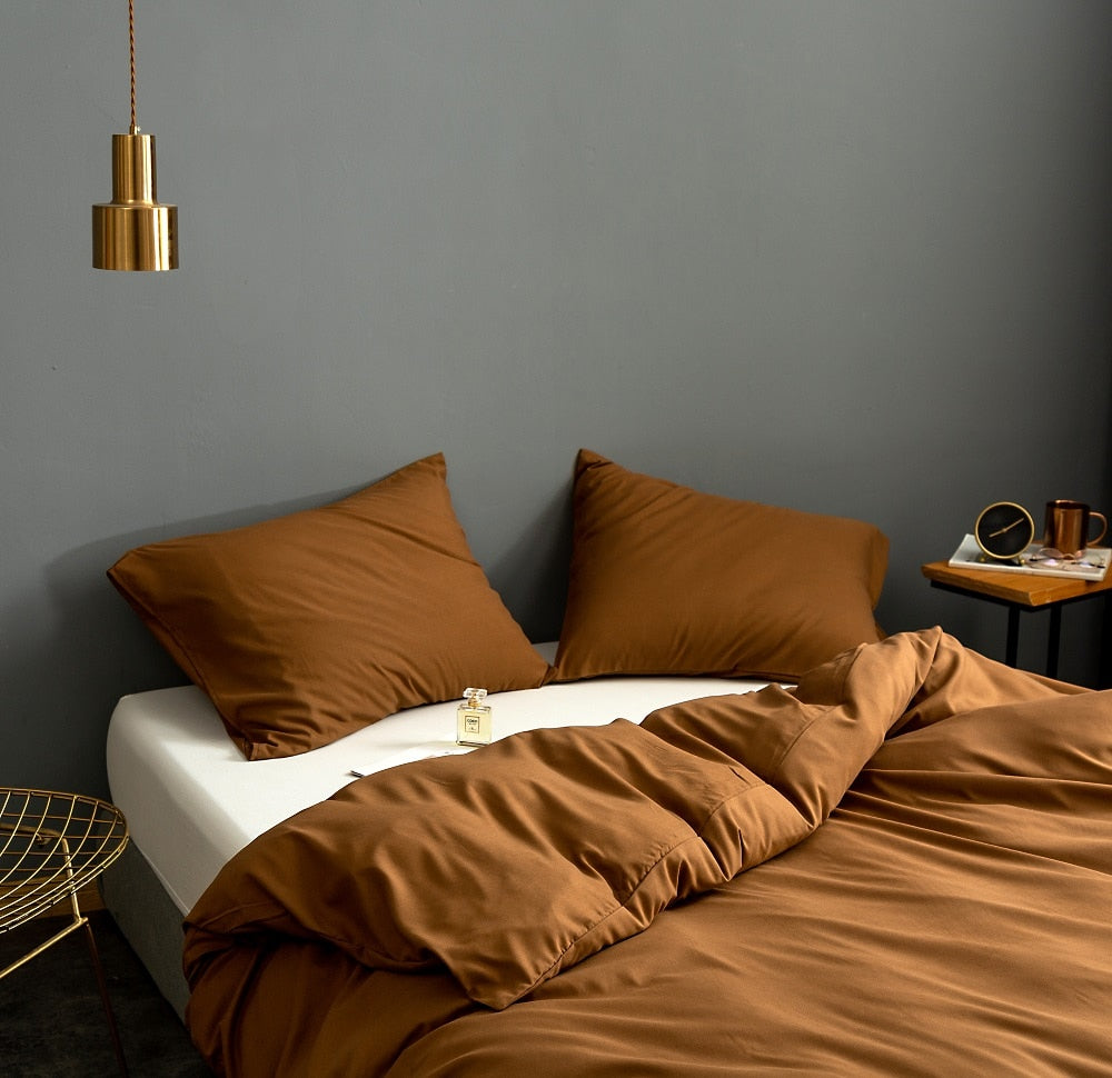 Home Textile Solid Color Duvetcover&2pcs Pillowcase Bed Quilt Cover Bedding Linens Set King 104*90 Inch Queen 90*90 Inch