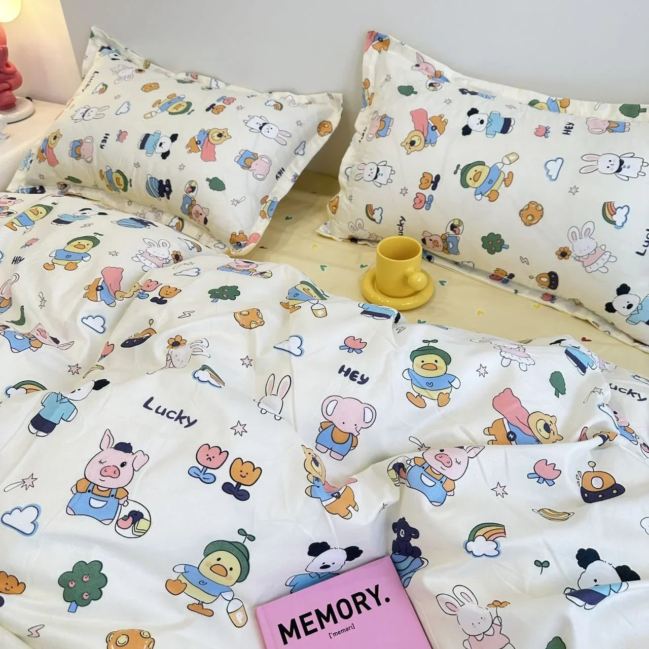 INS Gradual Cream Pink Green Bedding Set Floral Duvet Cover Pillowcase Kawaii Bed Sheet Quilt Cover Single Queen King Size