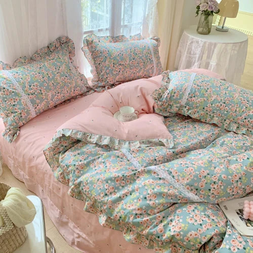 Lace Princess rose printed bedding set king size girl duvet cover set bedding sets elegant bed linen bed sheets and pillowcases