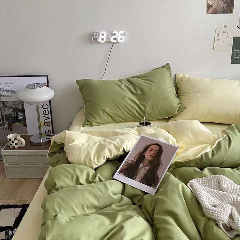 Ins Wind Four-Piece Bed Set Product Washed Cotton Sheet And Quilt Set Three-Piece Quilt Cover Dormitory Bedding