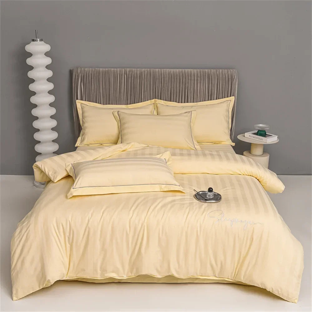 Nordic Sliver Grey Stripes 100% Egyptian Cotton Jacquard Bedlinens Queen King Size Set Fitted Sheet Duvet Cover Bedding