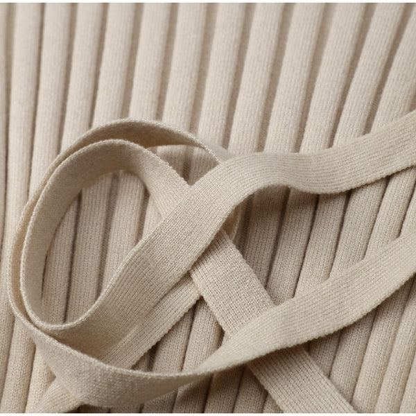 Beige Long Sleeve Knit Midi Dress