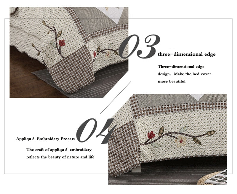 Single Double Bed Cotton Embroidered Patchwork 3 Piece Quilted Quilt Light Quilt Pillow Cover len?ol de cama casal
