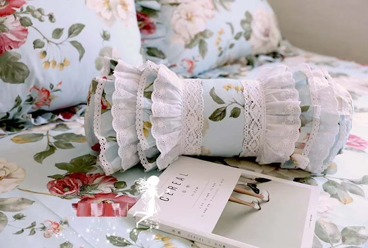 Korean 100% Cotton Floral Bedding Set Flounced Rural European Garden Cotton 4pcs Set Cake Layer Ruffles Duvet Cover King Queen