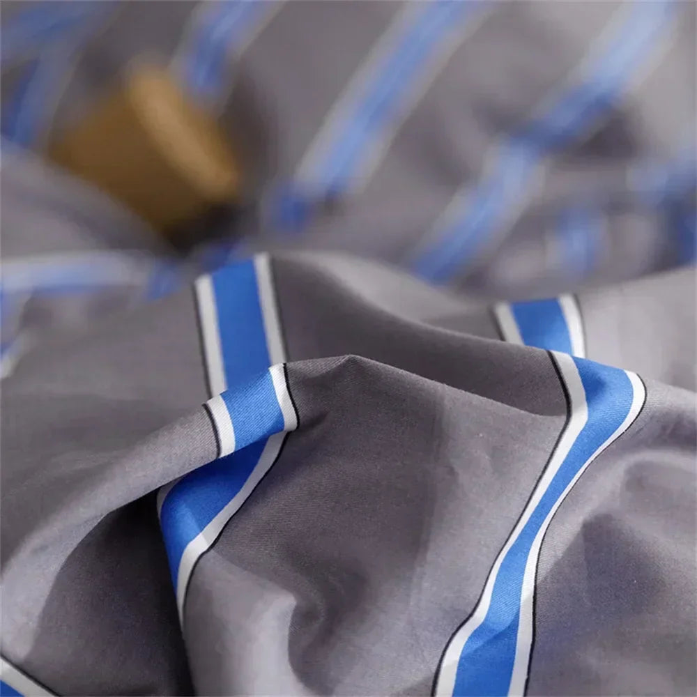 Nordic Grey Blue Stripes Duvet Cover Set Cotton Queen King Size Bedding Set Bedlinens Sheet Pillowcases