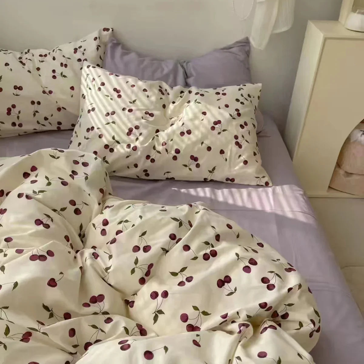 INS Gradual Cream Pink Green Bedding Set Floral Duvet Cover Pillowcase Kawaii Bed Sheet Quilt Cover Single Queen King Size