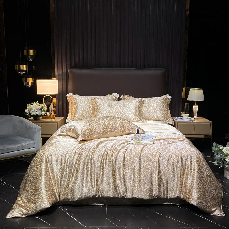 Natural Silk Bedding Set High-End Luxury Soft Silky Quilt Cover Set Single Double King Size Printing Duvet Cover Set