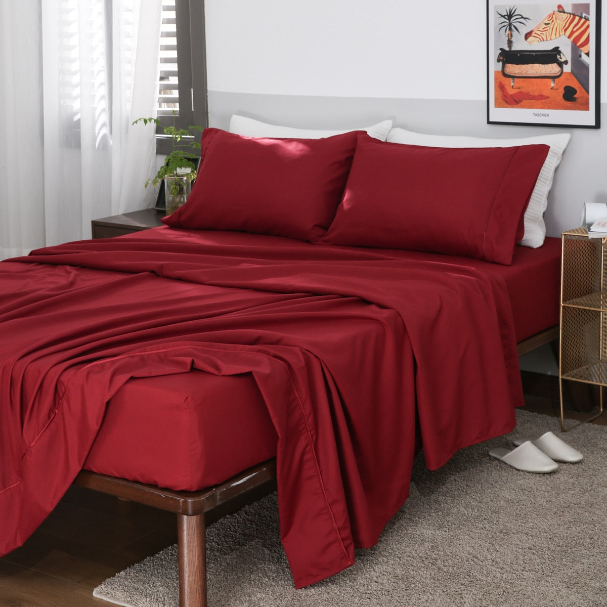 Luxury Brushed Inlay Cord Fitted Summer Sheet Mattress Cover Pillowcase Bedding Queen King Size Four Piece for Home Decor