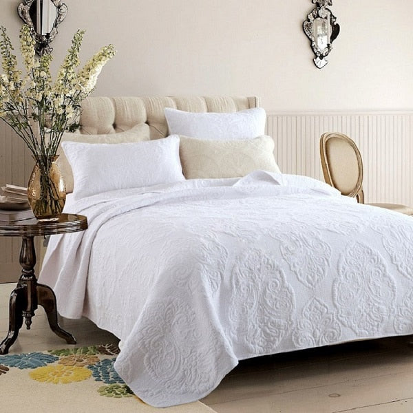 Plain 100% Cotton Quilt Set 3PC Bedspread on Bed Embroidered Bed Cover King Queen Summer Coverlet Blanket for Bed