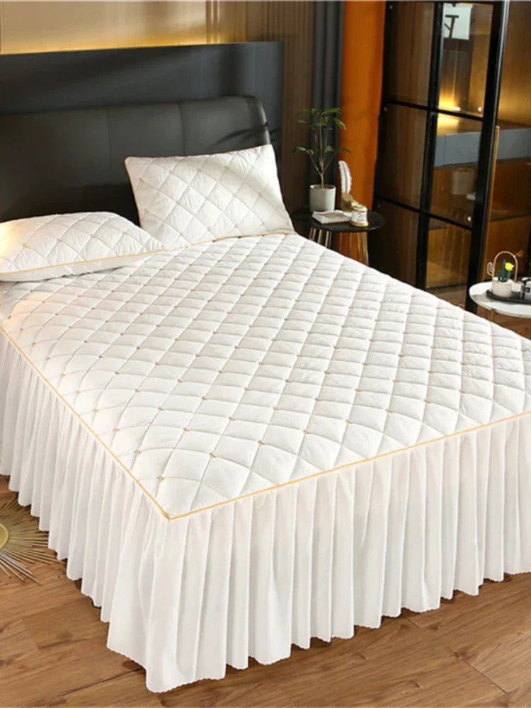 Luxury Thicken Pink Quilted Bed Spread Queen Size Nordic High Quality Pleated Edge Bedspread on The Bed Embroidery Bedspreads