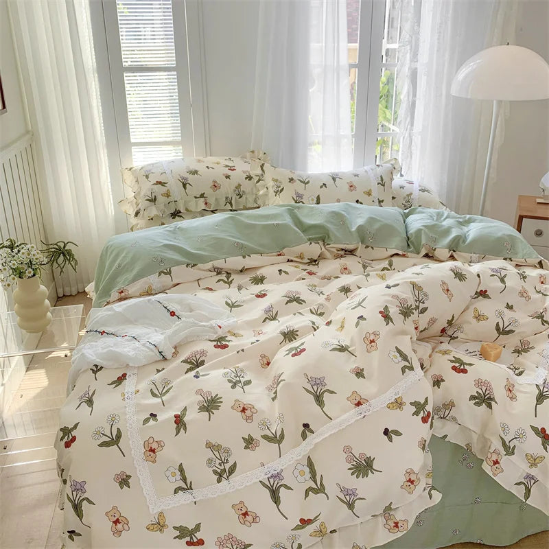 Lace Princess rose printed bedding set king size girl duvet cover set bedding sets elegant bed linen bed sheets and pillowcases