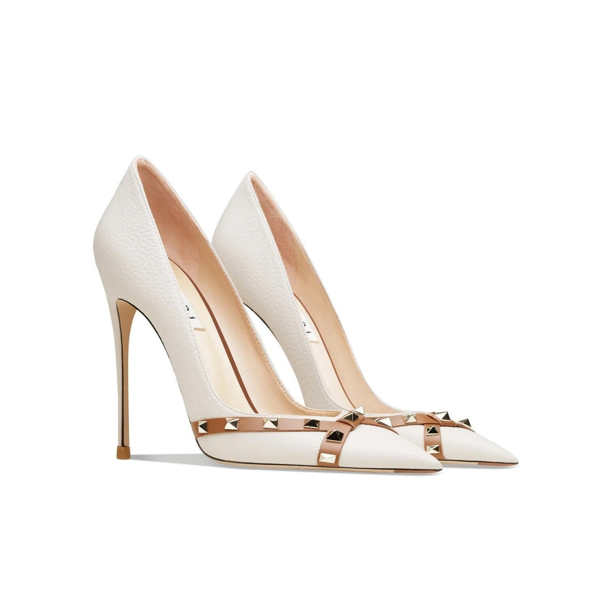 Pointed Toe PU Leather Rivet High Heels Pump Shoes