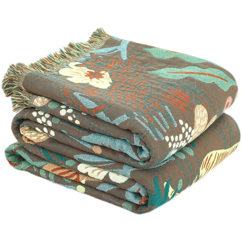 Textile City Jungle Tiger 6 Layer Cotton Gauze Towel Quilt Green Summer Cool Office Comfy Single Blanket Sofa Cover Blanket