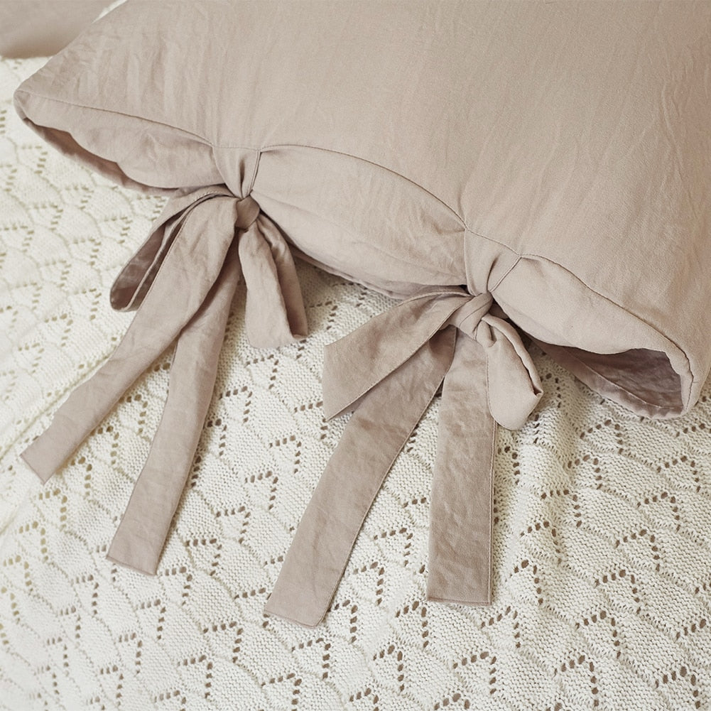 Unique Lace Up Design Thickened Washed Cotton Queen Bed King Size Bedding Sets Duvet Cover with Pillowcases No Sheets