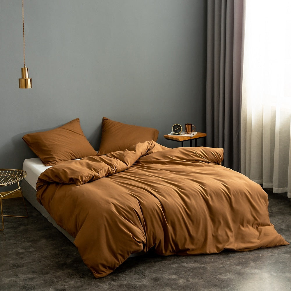 Home Textile Solid Color Duvetcover&2pcs Pillowcase Bed Quilt Cover Bedding Linens Set King 104*90 Inch Queen 90*90 Inch