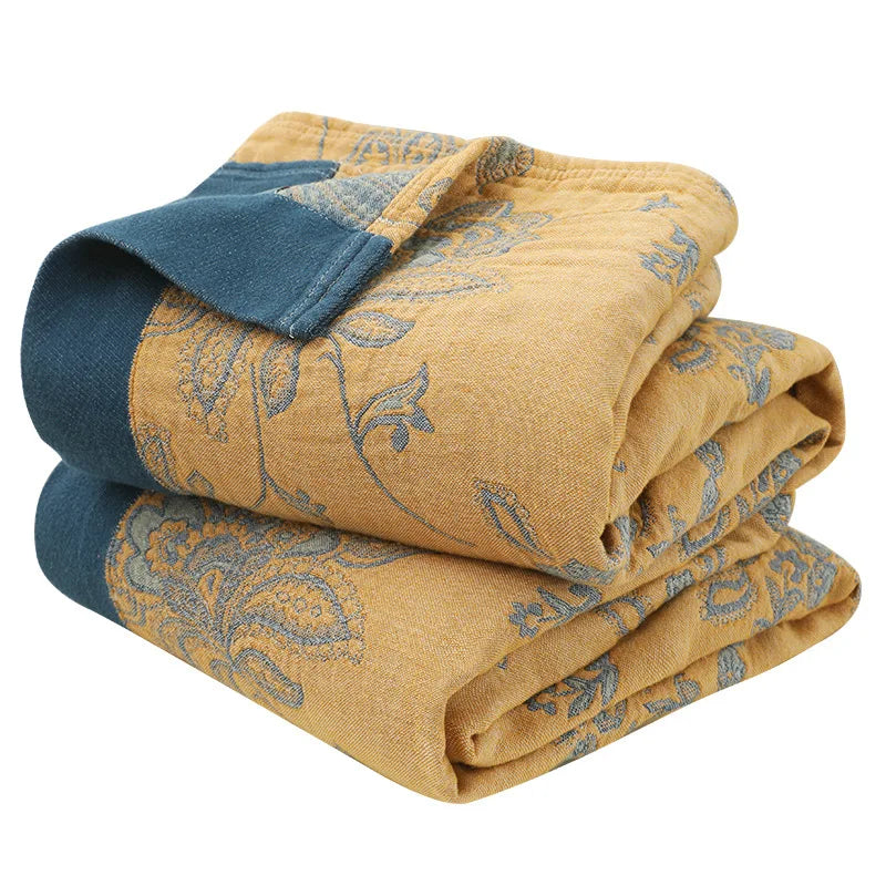 Textile City Cotton 5 Layer Gauze Towel Quilt Flower Pattern Quality Blanket Summer Nap Blanket for Couples 200cmx230cm