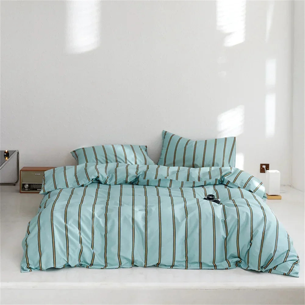 Nordic Grey Blue Stripes Duvet Cover Set Cotton Queen King Size Bedding Set Bedlinens Sheet Pillowcases