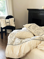 Winter 100% Cotton Korean Princess  Bedding Set Thickened Retro French Duvet Cover Sets Flower Bed Skirt  Skin-friendly Fabrics