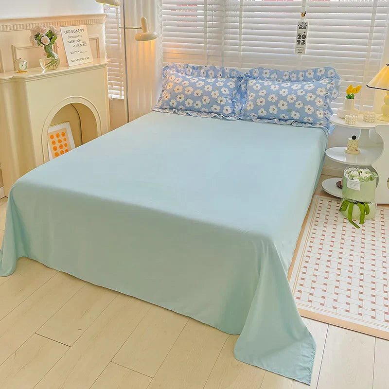 Pastoral Girls Bedding Sets Soft Washed Cotton Bed Linens Princess Quilt Cover Sheet Simple White Flower Bedspread Home Textiles