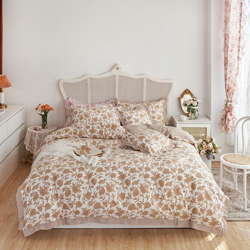 Floral Blossom Print Duvet Cover Blue White Botanical 100%Cotton Comfy 4Pcs Double Queen King Bedding Set Bed sheet Pillowcases