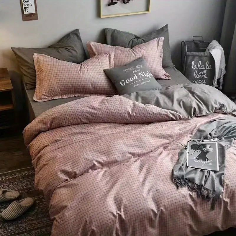 Nordic Princess Pink Bedding Set Girls Adults Twin Full Queen Size Bed Flat Sheet Duvet Cover Pillowcases Solid Color Bed Linen