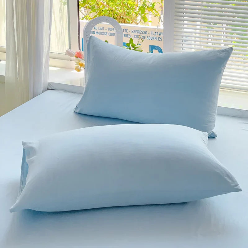 Girls Blue Duvet Cover Set Twin Full Queen Size Soft Flat Sheet Pillowcase Bed Linen Princess Style Solid Color INS Bedding