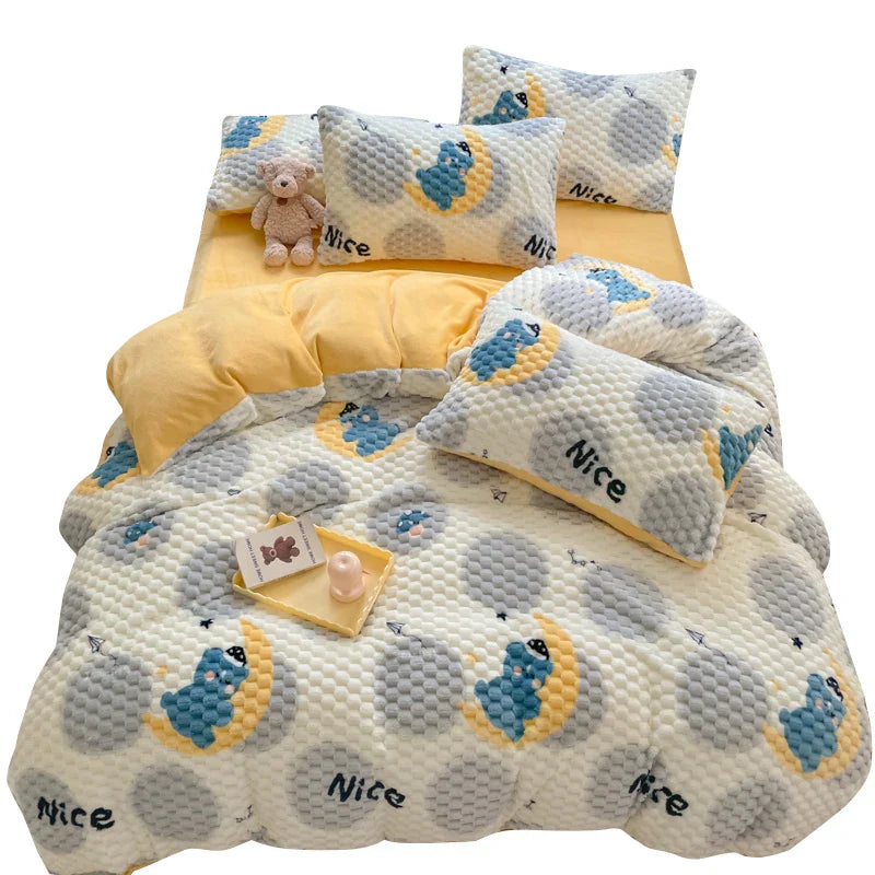 New Milk Velvet Bedding Set Thickened Bean Velvet Warm Four Piece Sets Quilt Cover Bed Linen Pillowcase Queen King Bedroom Decor