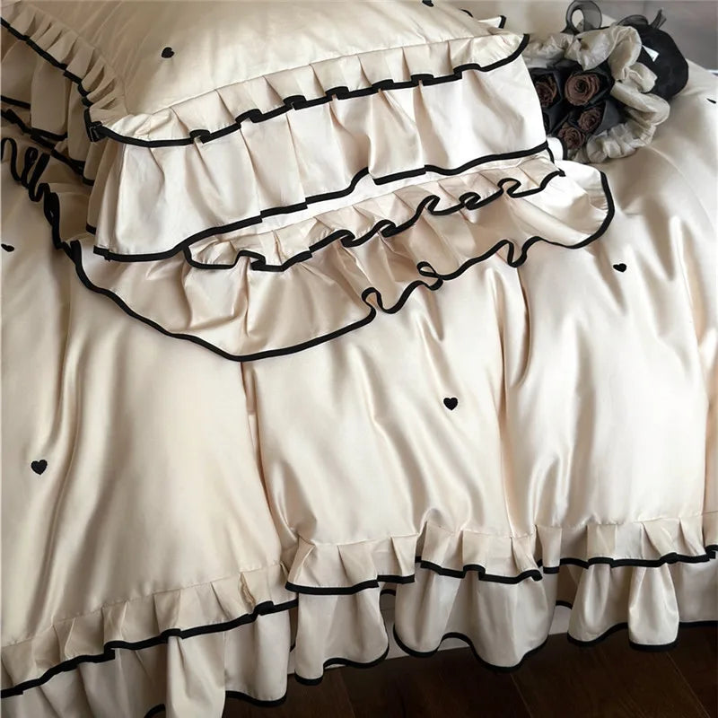 Luxury 1000TC Australian Long Staple Cotton French Princess Wedding Bedding Set Ruffles Edge Duvet Cover Bed Sheet Pillowcases