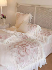 Princess Long Stable Cotton Duvet Cover Set Four Piece Set French Flower Embroidery Quilt Cover Lace Bedding Set Bedsheets