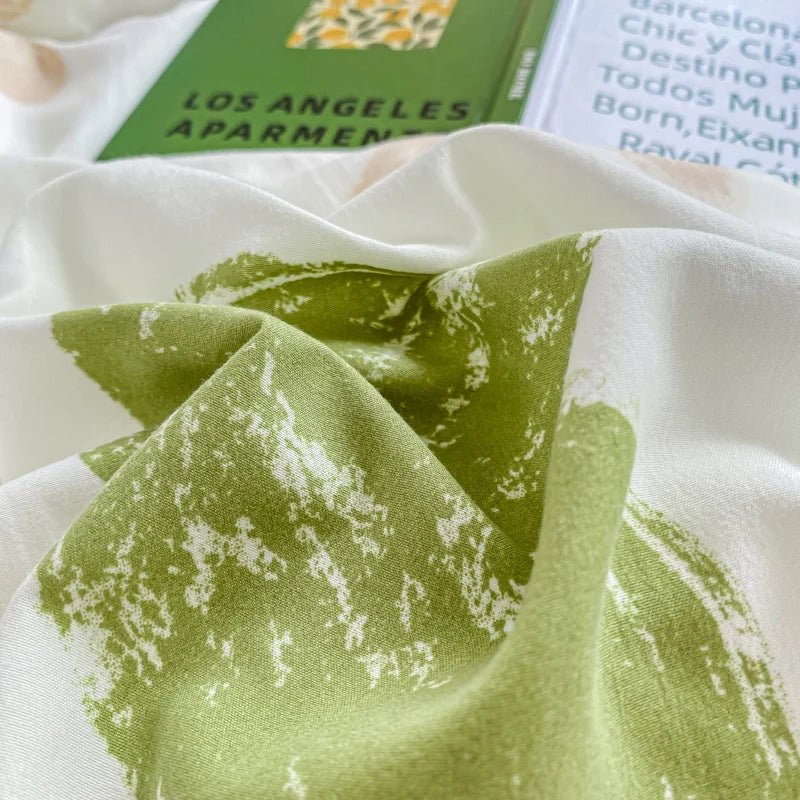 Sweet Green Heart-Shaped Princess Girls Duvet Covers Simple Quilt Cover Bed Flat Sheet Pillowcase Washed Cotton Bed Linens